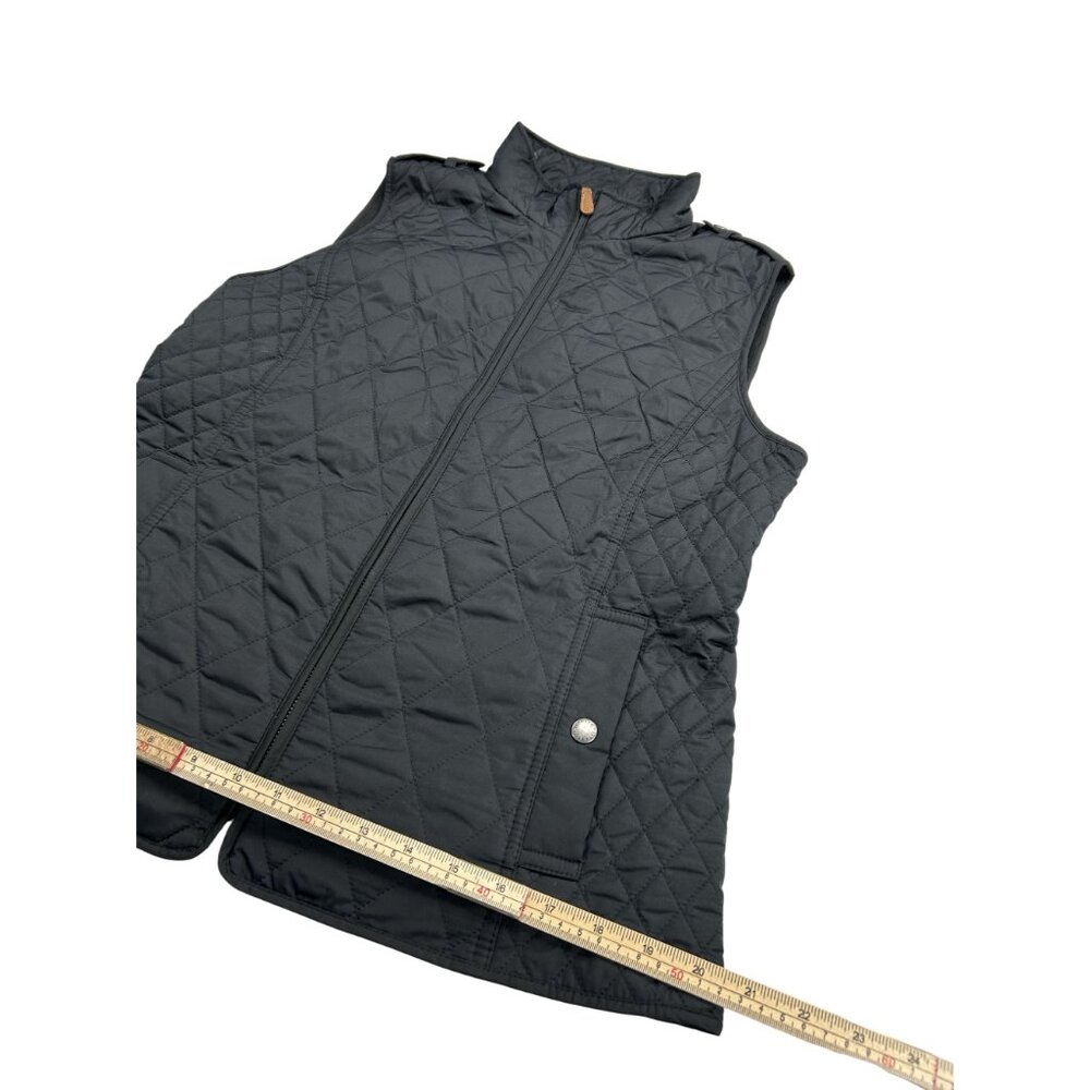 Talbots Womens Quilted Puffer Vest S Black Faux Leather Trim Polyester - Picture 8 of 11